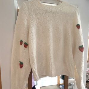 Size M strawberry appliquéd cream & other stories sweater